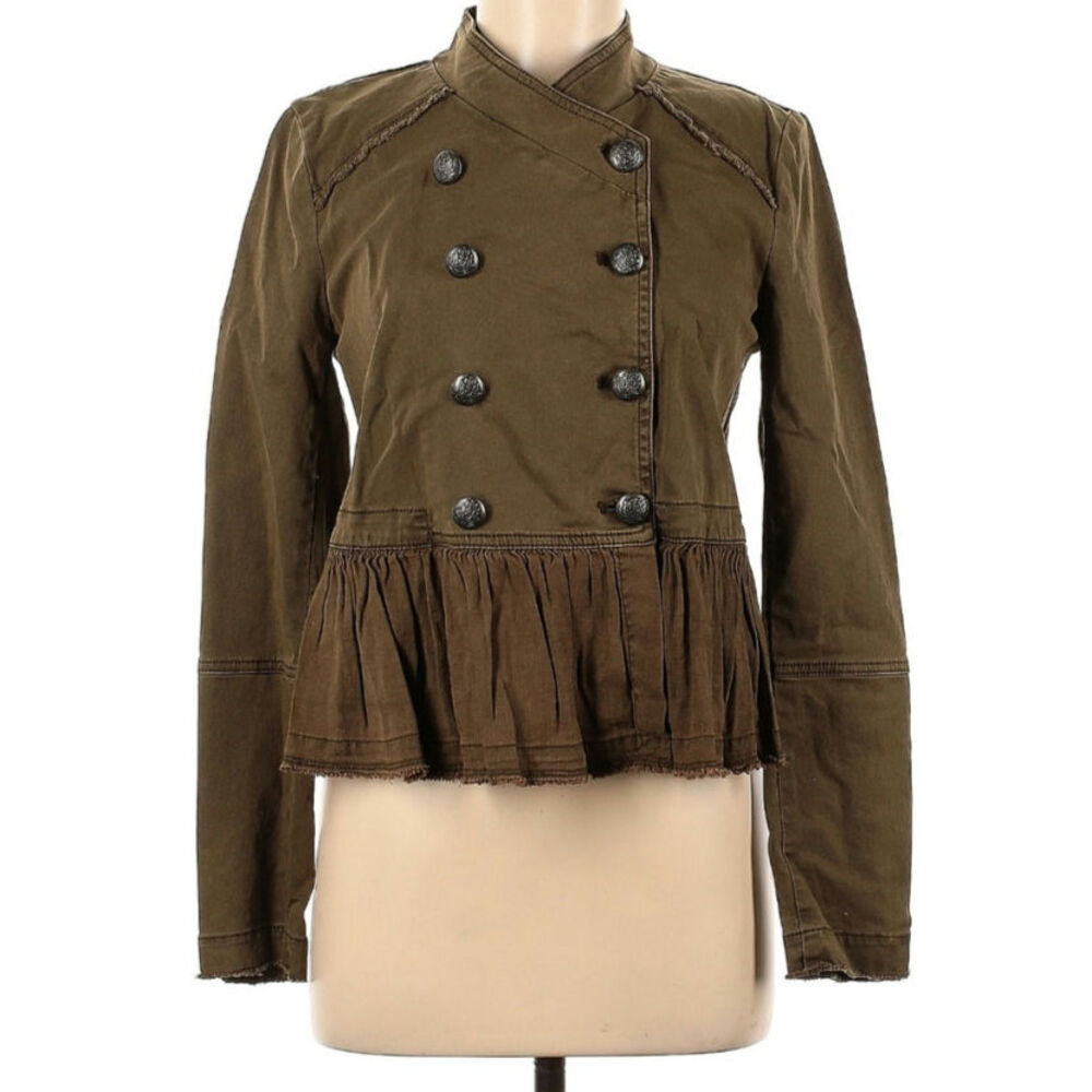 Free People Button Cuff Military Ruffle XS Jacket - Picture 4 of 9